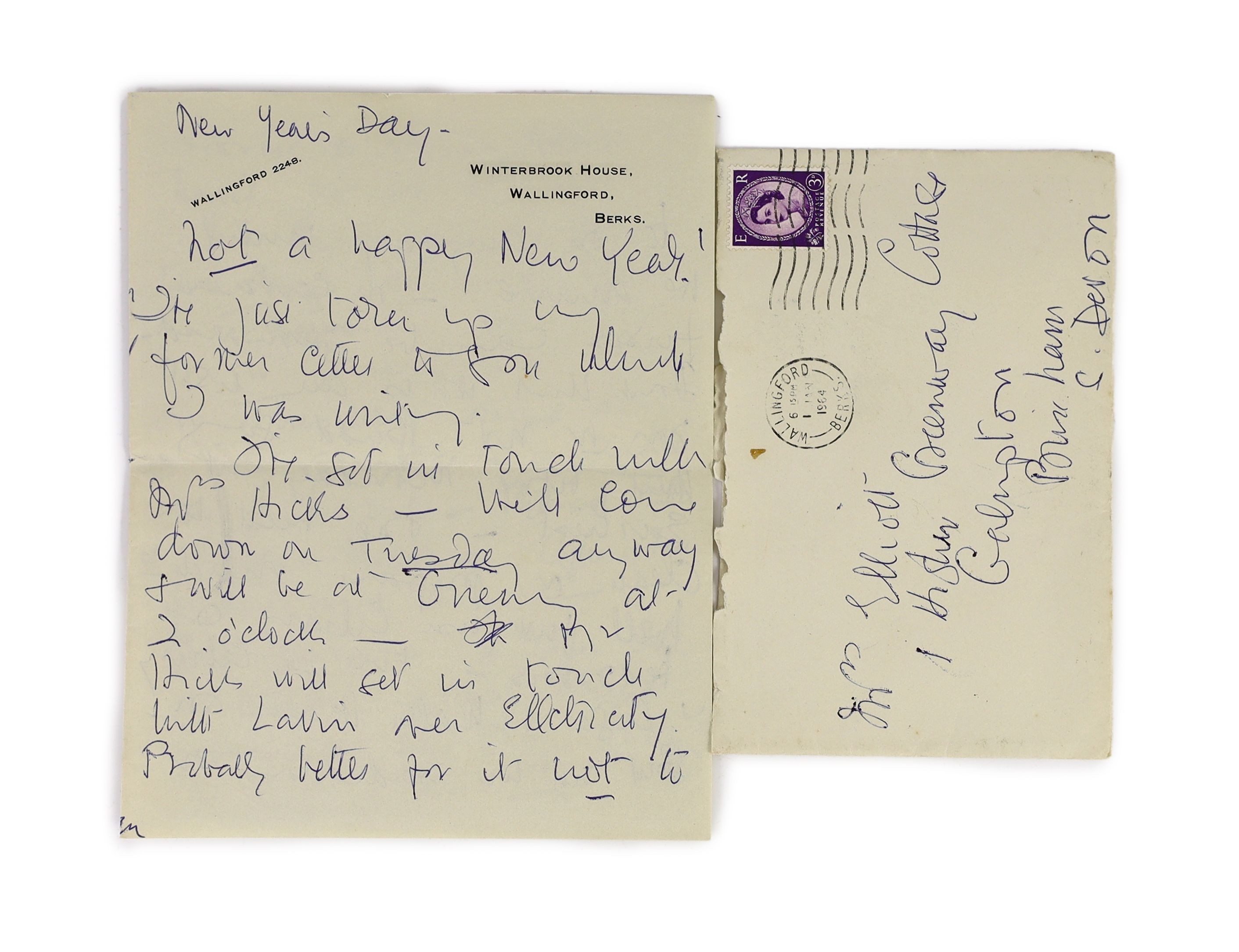 A manuscript letter to Mrs Elliot from Agatha Christie on Winterbrook House notepaper